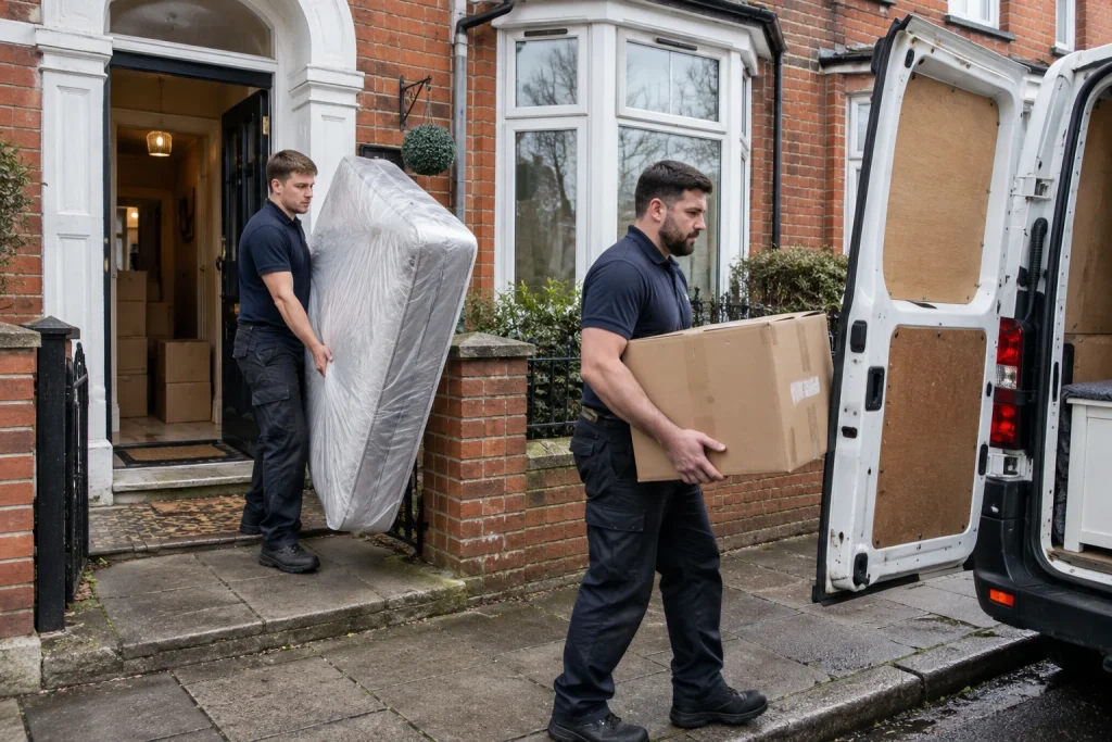 Movers carrying boxes from a house removal Liverpool