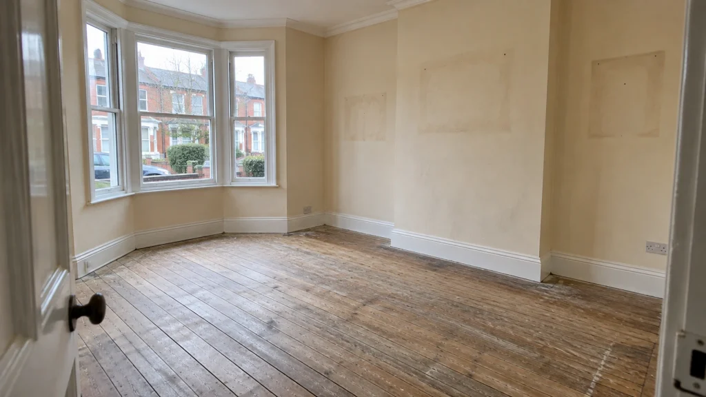 Living room fully cleared and swept after a house clearance
