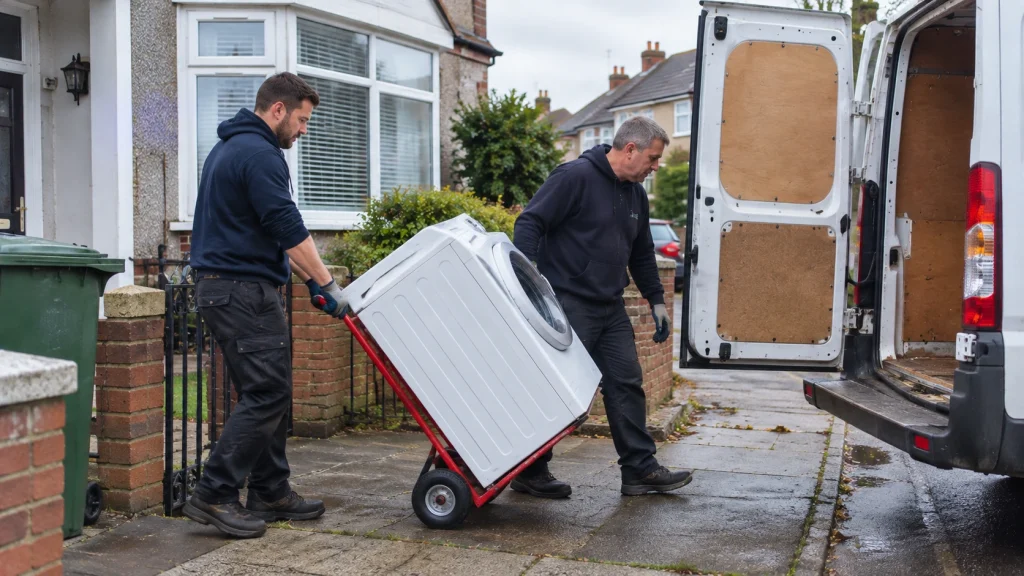 Washing machine being loaded after an online marketplace collection