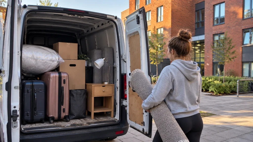 Student belongings loaded outside university accommodation man with a van liverpool